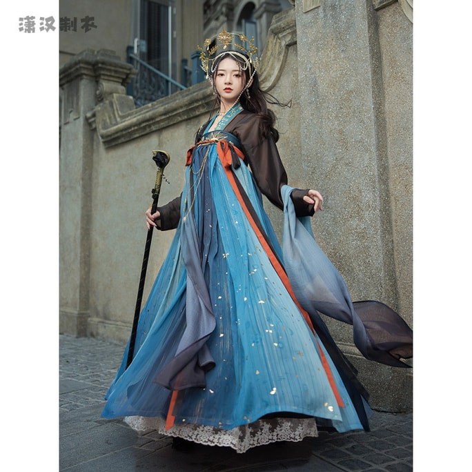 Hanfu women's Tang system straight collar cardigan chest-length skirt with golden spring and autumn