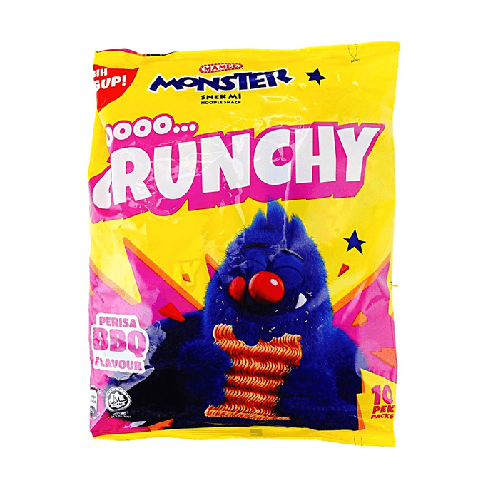 Monster BBQ Flavored Noodle Snacks, 10 Pack, 7.05 oz【Classic Crush-and-Eat Snack】