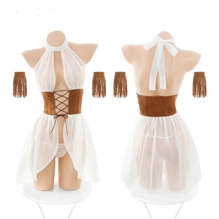 Sexy Lingerie Western Girl Front Open Collar Strap Set White Brown One Size - Yami.com Sexy Lingerie Western Girl Front Open Collar Strap Set White Brown One Size - Yami.com