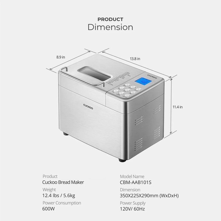 Multi-Functional Automatic Bread Maker Stainless Steel 32.0oz CBM-AAB101S Multi-Functional Cooking 15-Hour Timer 10