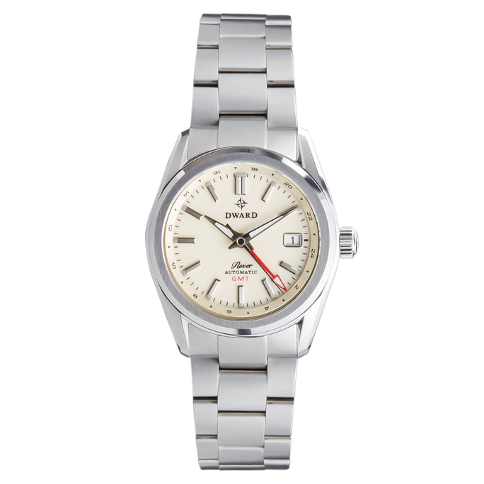 韓國 德華德 杜沃格林尼治標準時間 雙時區功能羅孚自動手錶 – 藍寶石水晶,316公升不銹鋼(象牙月亮)