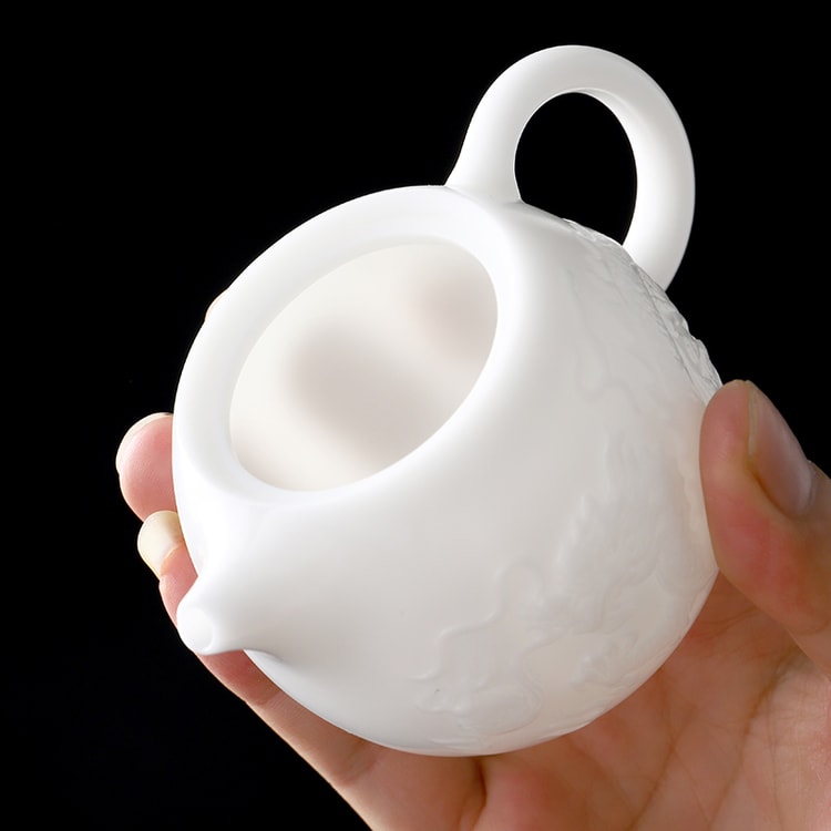 康乐品冰种玉瓷龙腾四海龙蛋壶白瓷影雕祥龙高档茶壶陶瓷家用王存旭手工