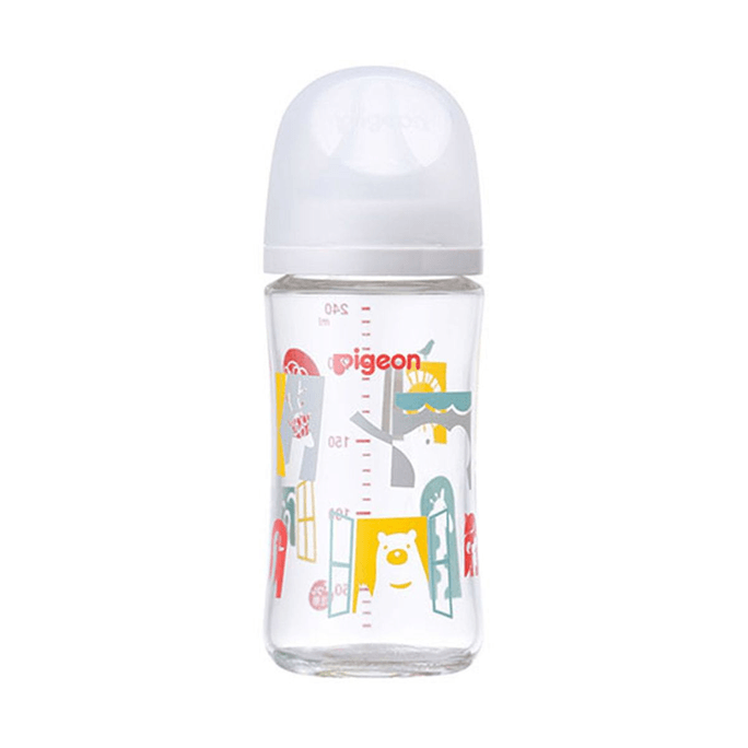 日本 PIGEON貝親 新生兒三代耐熱玻璃奶瓶240ml 寬口徑仿母乳自然實感防脹氣 動物款