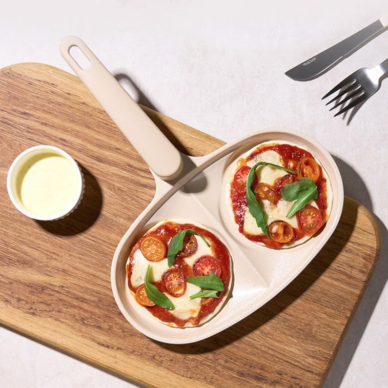 Beige Korean TRUECOOK Ceramic Double Hole Egg Frying Pan 3