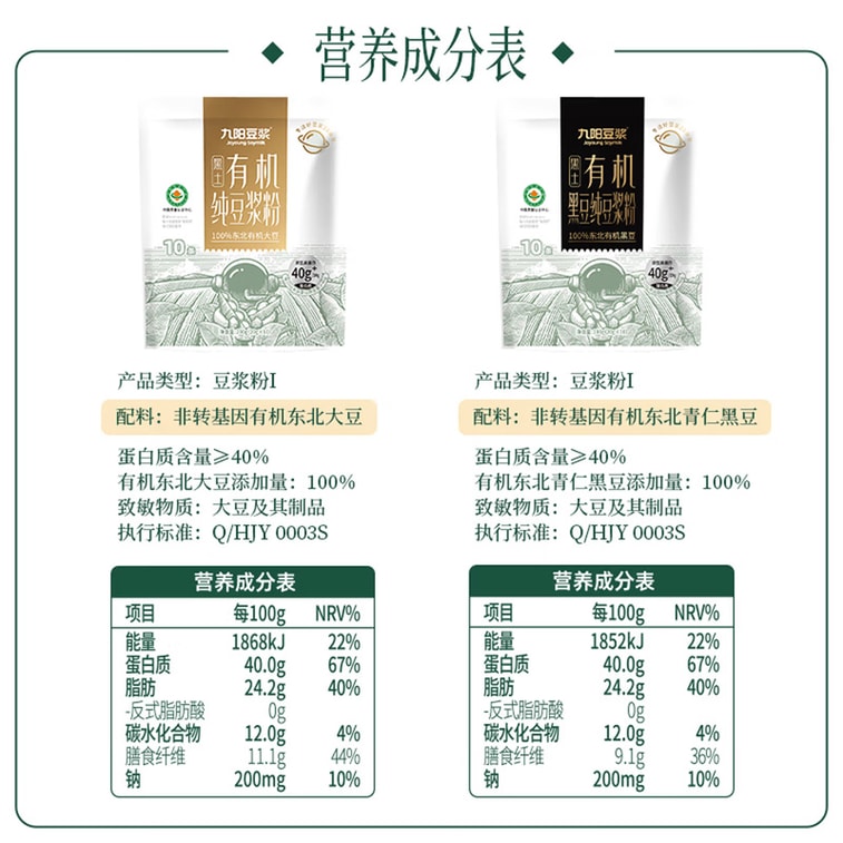 Joyoung 두유 유기농 검은콩 순수 두유 가루 200g (20g×10개입)【N47° 동북 흑토지 한정 유기농 검은콩】40% 이상 고단백【0 첨가당】원료는 유기농 검은콩뿐【유기농 인증】유당 불내증 친화적 고식이섬유 아침 음료 5