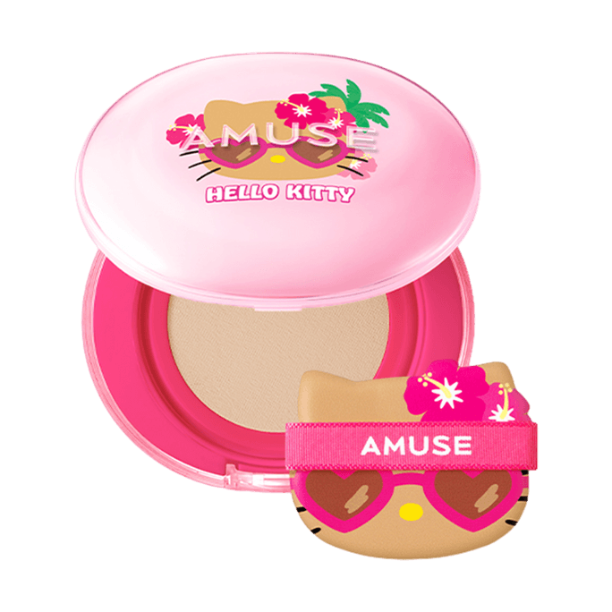 韩国AMUSE 水光气垫粉底 纯素 SPF50+ / PA++++ 24H持久持妆 清透遮瑕保湿 美白抗皱 养肤0刺激 #02 HEALTHY 23号 自然米白【黑皮Hello Kitty联名限定版】 