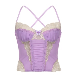 Bella's Fantasy Lace Mesh Splicing Bowknot Sexy Camisole Vest Purple one size