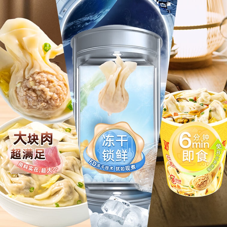 【中国直邮】 海福盛 方便速食冲泡即食冻干精品沙县拌面73g+鸡汤大馄饨34g 5