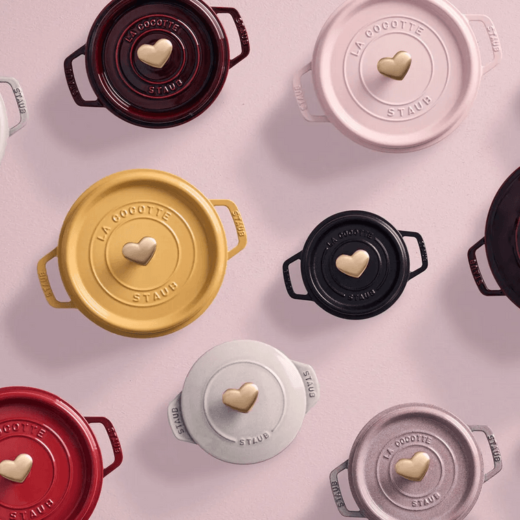 [Yami Exclusive] Round Dutch Oven Enamel-Coated Cast-Iron Citron 4QT×1 + Heart Shaped Knob Light Gold 1 pcs×1 12
