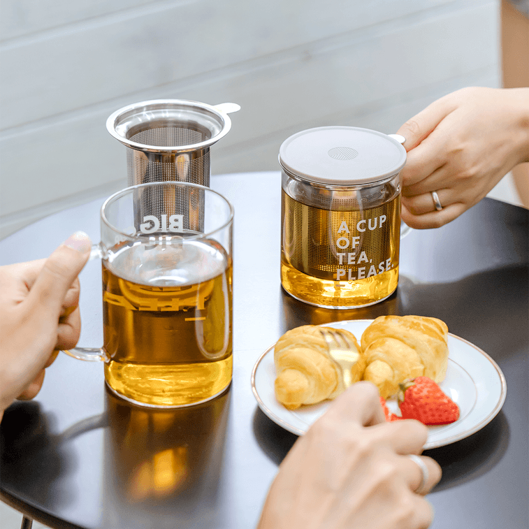 Tasse à Thé Chaud en Verre Transparent Résistant à la Chaleur avec Infuseur en Acier Inoxydable, Gris, 16,9 fl oz 4
