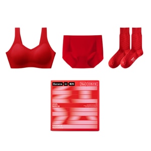 【中国直送】Jiao Nei レッドプラン 500S シームレス下着 フリーサイズ ブラジャー・ショーツ・ソックスセット レッド B-Eカップ対応 F 75C/80B/80C/85B/85C/90B/90C