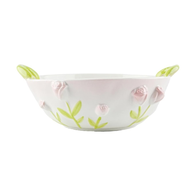 乐享PLUS 花间絮语双耳碗 陶瓷沙拉碗水果碗 玫瑰花 8.5英寸