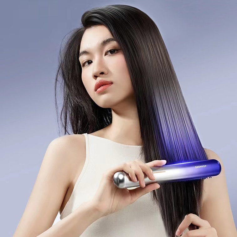 【名星穎兒同款】 中國 ASHMORE艾詩摩爾 鉑金負離子無線直髮梳 直卷兩用美髮護髮棒 藍色 1件 6
