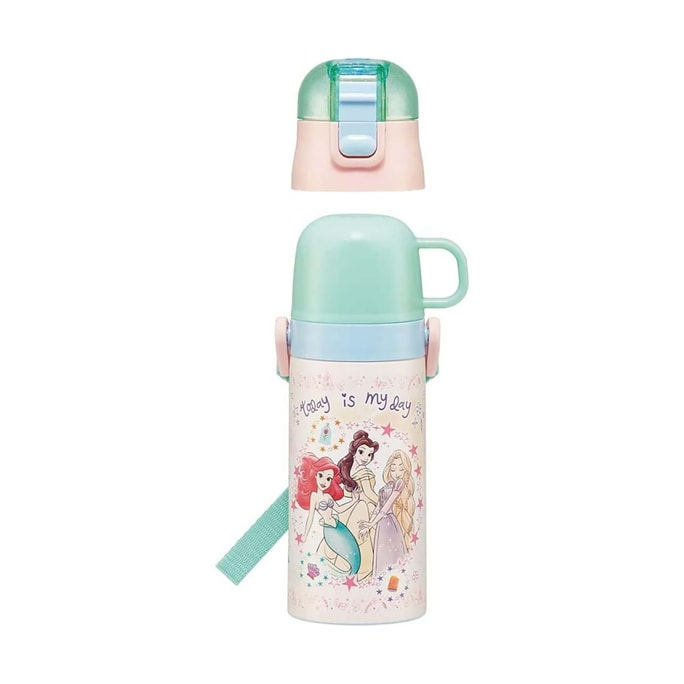 日本SKATER斯凱達 超輕量兩用兒童直飲不銹鋼水壺 帶杯子 迪士尼公主