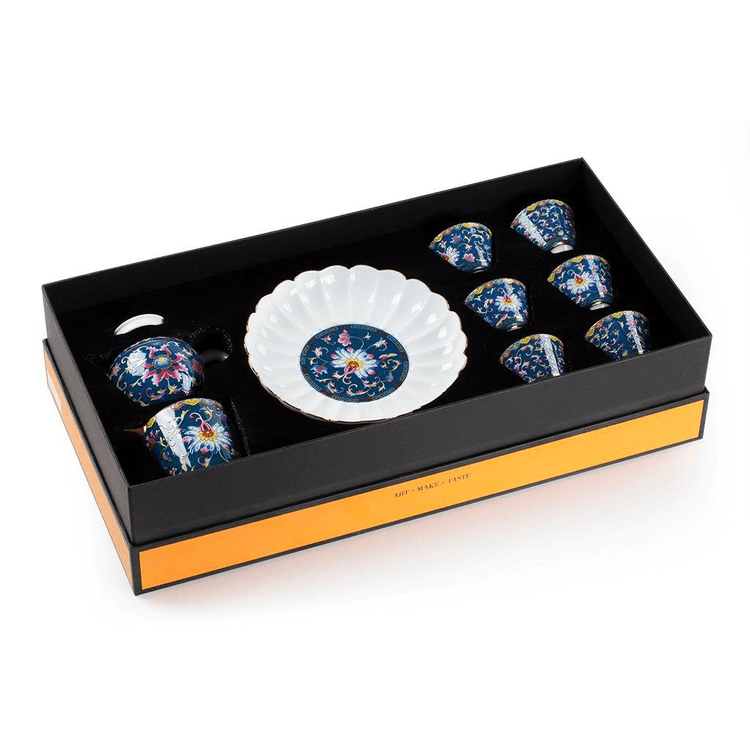 Chengyi Colorful Enamel Porcelain Tea Sets 9 pcs(Sapphire) - Yami.com