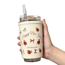 【中国直邮】 HSPM 新款高颜值316不锈钢简约小众可爱吸管杯 蝴蝶结小熊款350ml