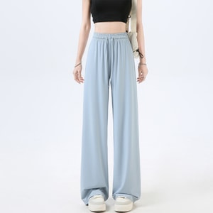 Thin Ice Silk Drooping Wide-Leg Pants, Casual Sport Slim Fit Sun Protection Pants Cream Blue Sun Protection Pants - Size S