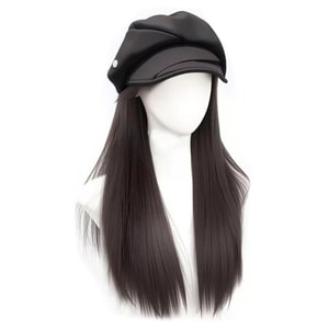 Hat Wig Integrated Design Womens Realistic Hair Fashion Versatile Elegant Retro Style Beret with Detachable Straight Hair Piece Brown Black Long Straight Hair Including One Wig Cap