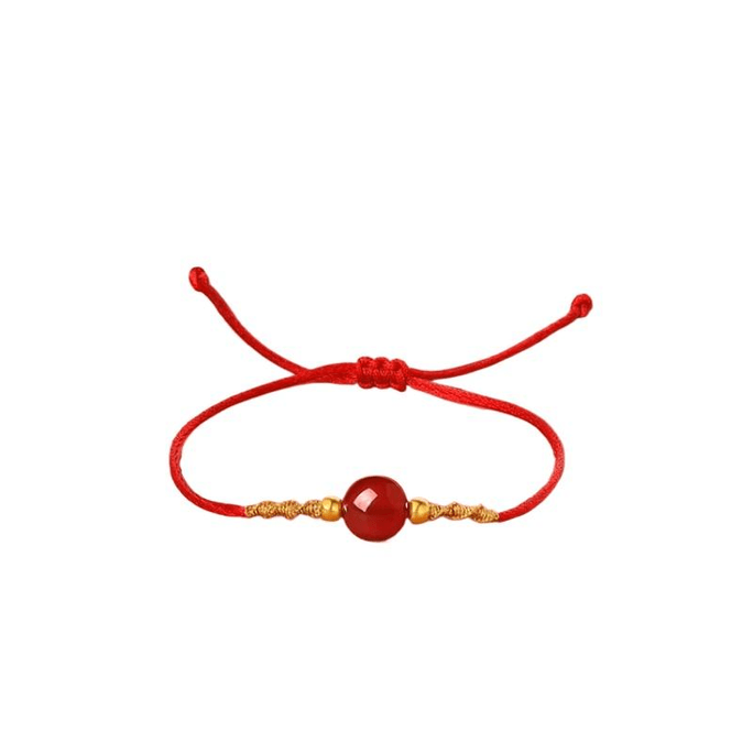 Zhou Liufu Gold Inlaid Jade Bracelet Red Agate Gold Bead Hand Jewelry New Year Gift*1piece