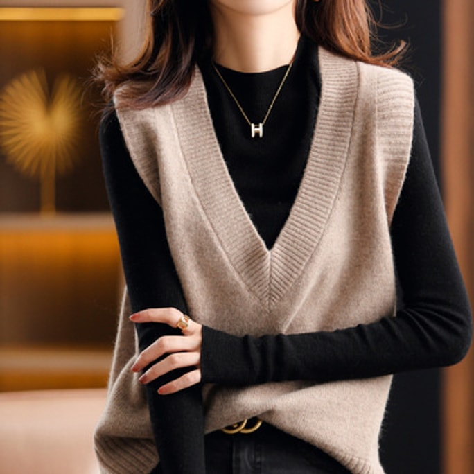 Korean version of V-neck loose sleeveless sweater knitted vest