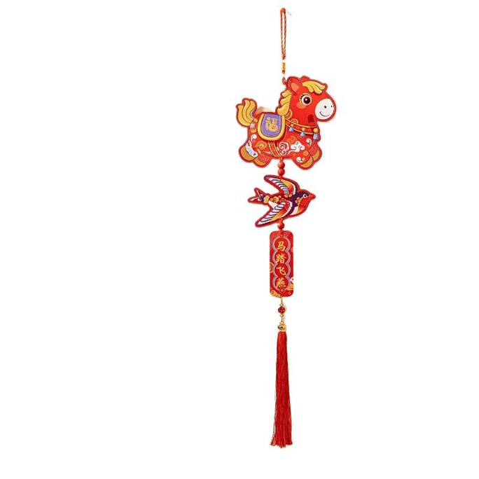 【中国直邮】 爱笑喜庆 新年装饰挂件马年春节贺年喜庆大门挂饰客厅玄关雪弗板挂件马踏飞燕15.5*67cm*1件