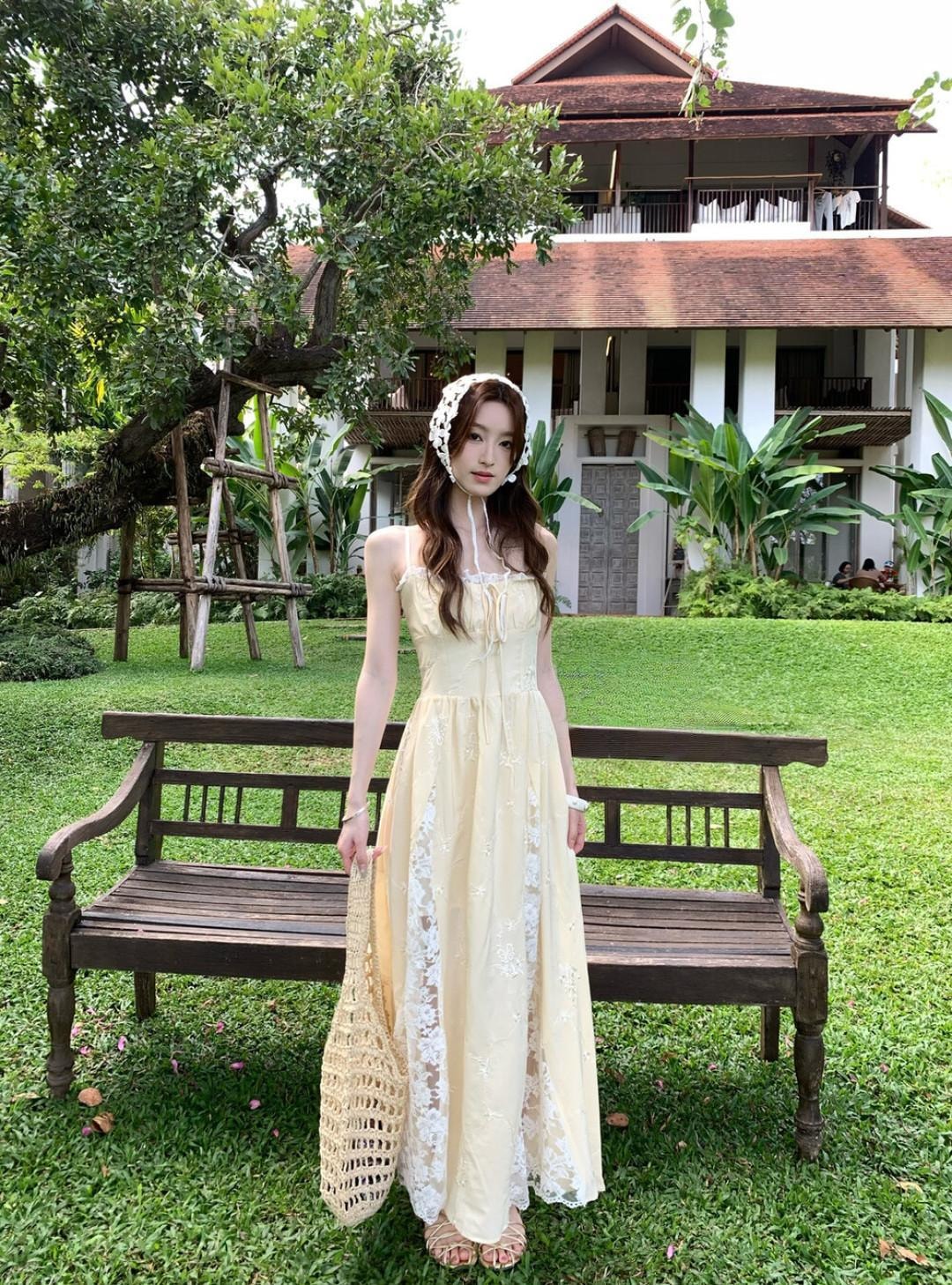 【加拿大直邮】 加拿大 SCENARIO 奶油花园少女蕾丝长裙 S-M码 黄色 米黄色 M