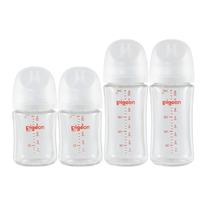 Glass Nursing Bottle Wide Neck  Easy To Clean  Heat-Resistant  5.4 & 8.1oz 4pcs (0-6m+)