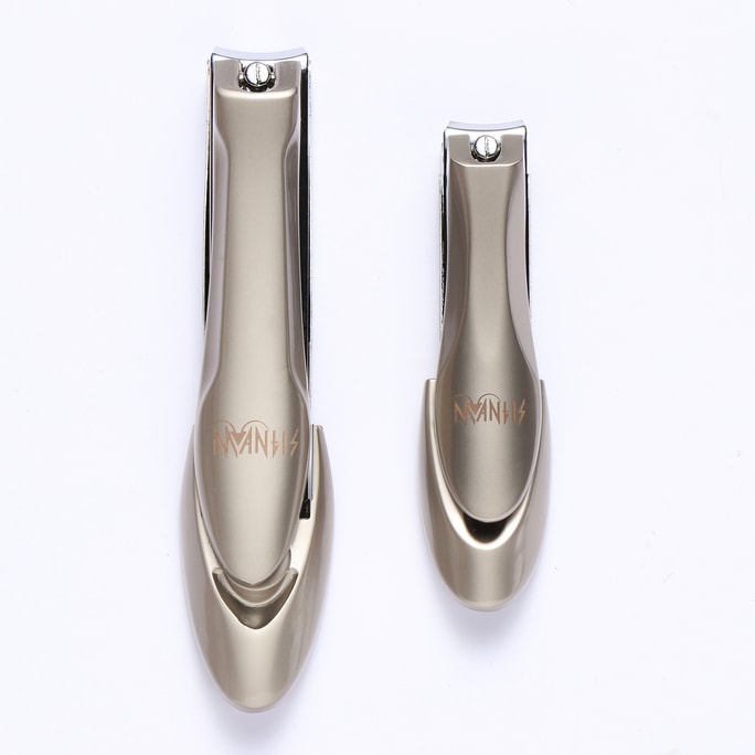 MANTIS 高耐久高級爪切り 日本 420J2 鋼は厚い爪に適しています プロの刃とバイオニックデザイン、爪収納ボックス付き 飛沫防止 シャープで耐久性のある上面 電気メッキ炭素鋼 男性用と女性用セット爪切り シャンパンゴールド