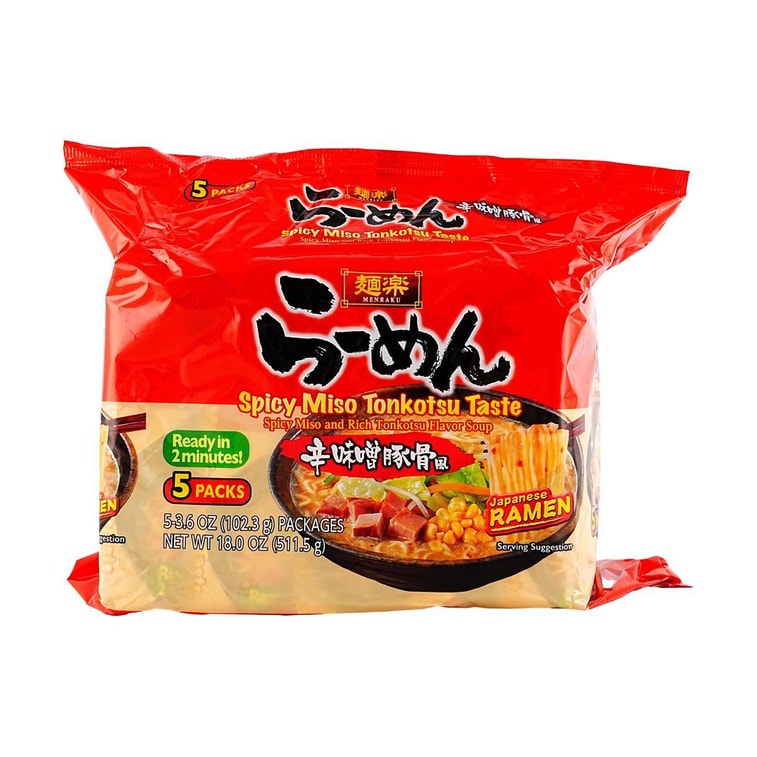 Menraku Japanese Ramen - Instant Noodles , Spicy Miso Tonkotsu Taste -Spicy Miso And Rich Tonkotsu Flavor Soup ,5 Pack 4