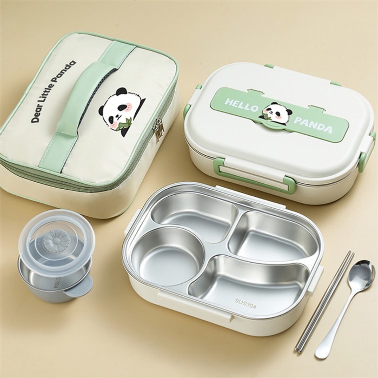 304 Stainless Steel Insulated Divided Lunch Box 5 Compartments Chopsticks Spoon Soup Bowl  Bag 4