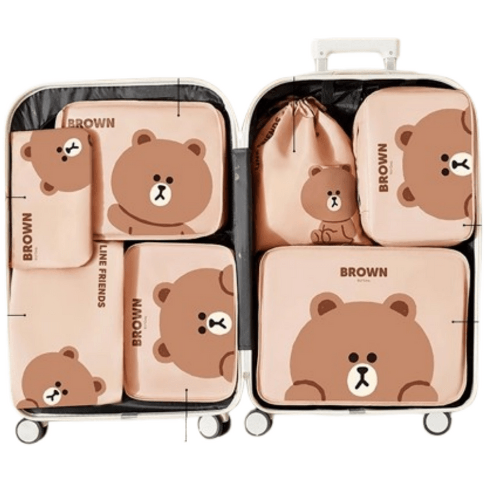 Travel Organiser Luggage Clothes Underwear Organiser Brown Bag All-in-One 7 Pcs Set