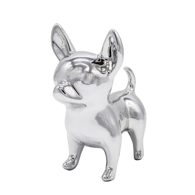 Petorama Standing Chihuahua Ceramic Statue - Metallic Silver