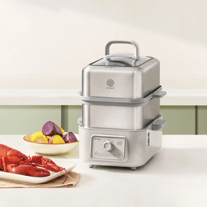 Two-Tier Electric Food Steamer, 10.6 qt, Oatmeal White, 7 Preset Timings Boil-Dry Protection