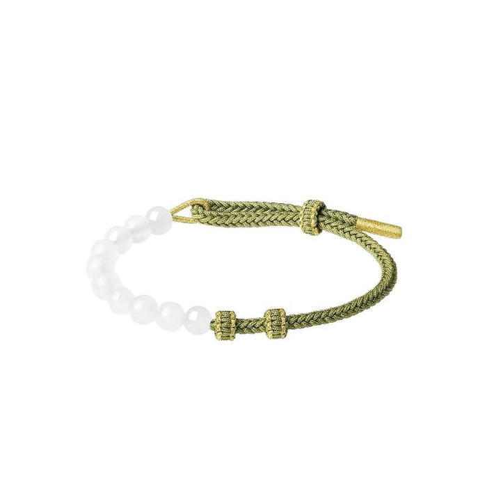 [중국 직배송] 차우 타이 푸크(Chow Tai Fook) 신상 중국풍 앤티크 화이트 문라이트 화이트 캘세도니 꼬임 팔찌 (청록색), 심플하고 우아함, 22cm