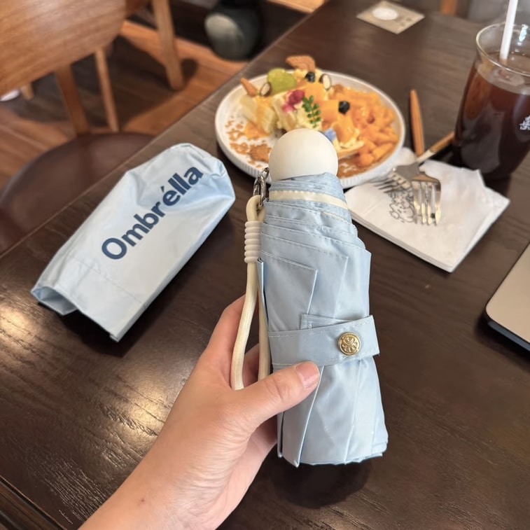 HSPM 撞色彩胶超轻小巧便携太阳伞晴雨两用防晒伞防紫外线五折遮阳伞 海盐蓝蓝 一个 3