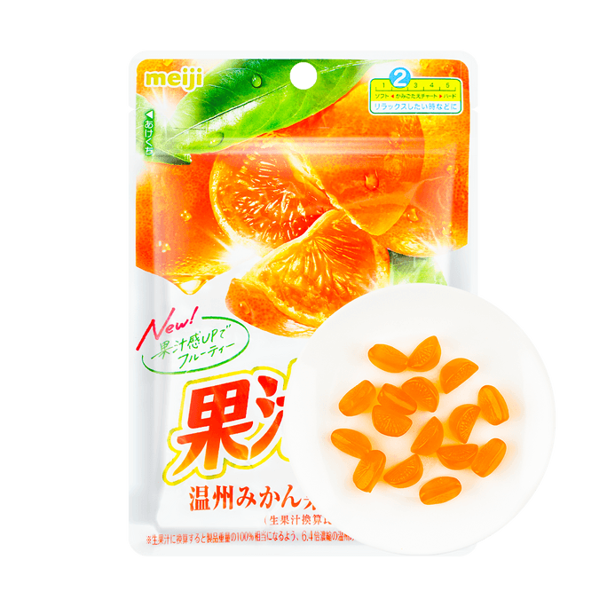 日本MEIJI明治 100%果汁软糖 橘子味 54g【水果橡皮糖QQ糖】