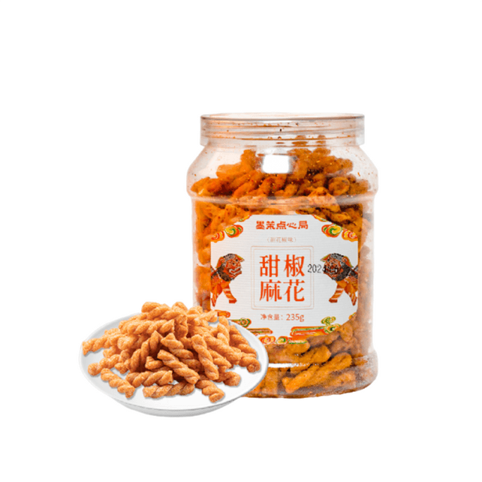 [中国直送] モモ点心局 ピーマン風味揚げパンツイスト 昔ながらのもち米ツイスト クリスピーな伝統的な手作りの米菓スナック [甘くて少し辛い] [クリスピーで美味しい、食欲を満たす完璧なお供] - 235g 瓶