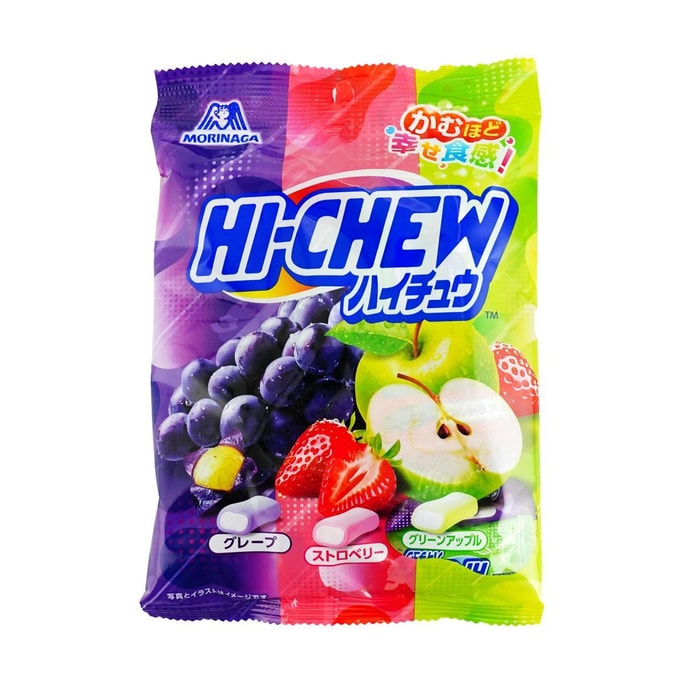 日本MORINAGA森永 HI-CHEW夹心水果软糖 三种口味混合装 86g【葡萄+草莓+青苹果】【果汁感十足】【Q弹有嚼劲】