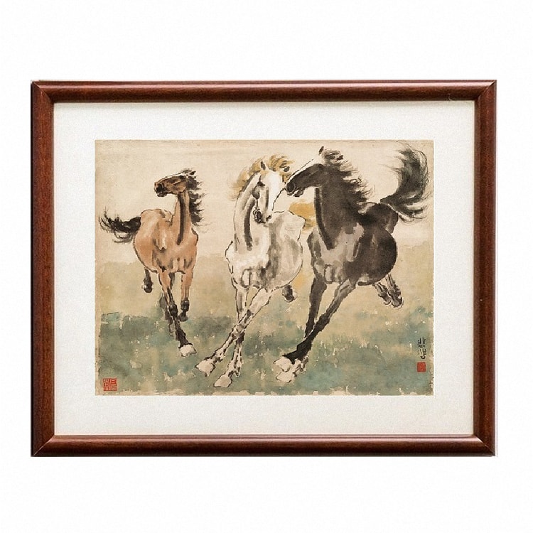 中式高档实木画框国画徐悲鸿马到成功三俊图- 亚米
