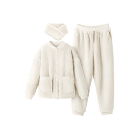 Women's Coral Fleece Pajamas Set Loungewear 501P White M