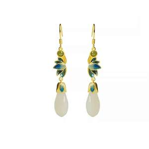 Palace Shangxin Hotan Jade Earrings Sterling Silver Jade Water Drop Earrings Magnolia Qinglian Gold 54 * 8mm
