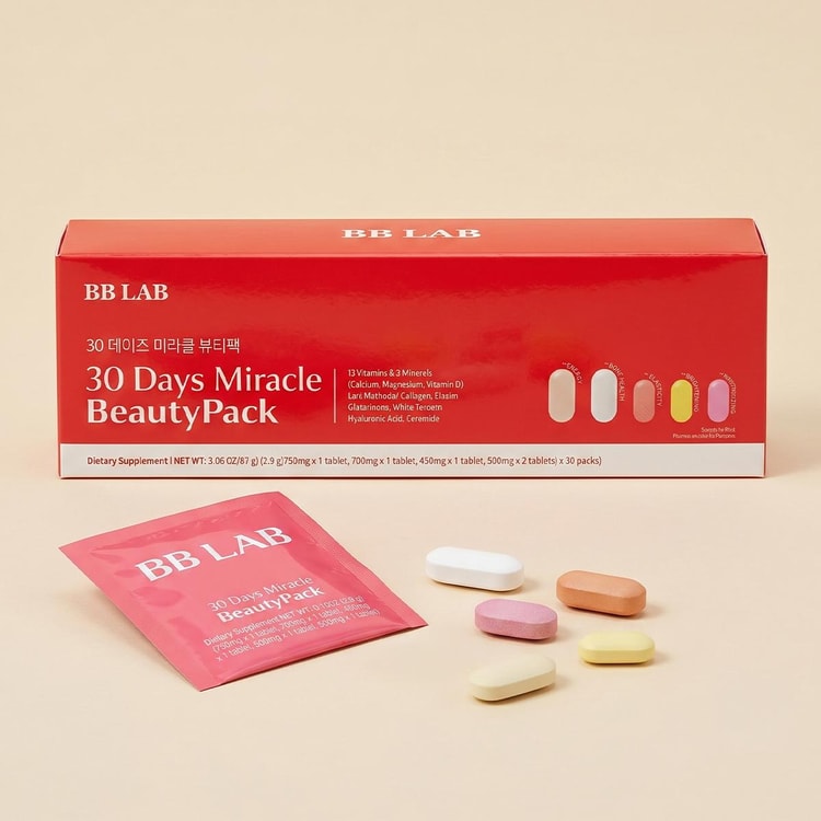 bb lab low molecular collagen glutathione white review BB LAB 30 Days Miracle BeautyPack with 13 Vitamins, 9 Minerals, Low Molecular Collagen, Glutathione & White Tomato, 30 Packs, 3