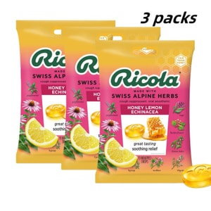 Honey Lemon With Echinacea Throat Drops 19 Counts X 3 Packs, Candy, Natural Herbal Cough Suppressant, Soothing Sore Throat Relief, Dry Mouth & Hoarse Voice Care,