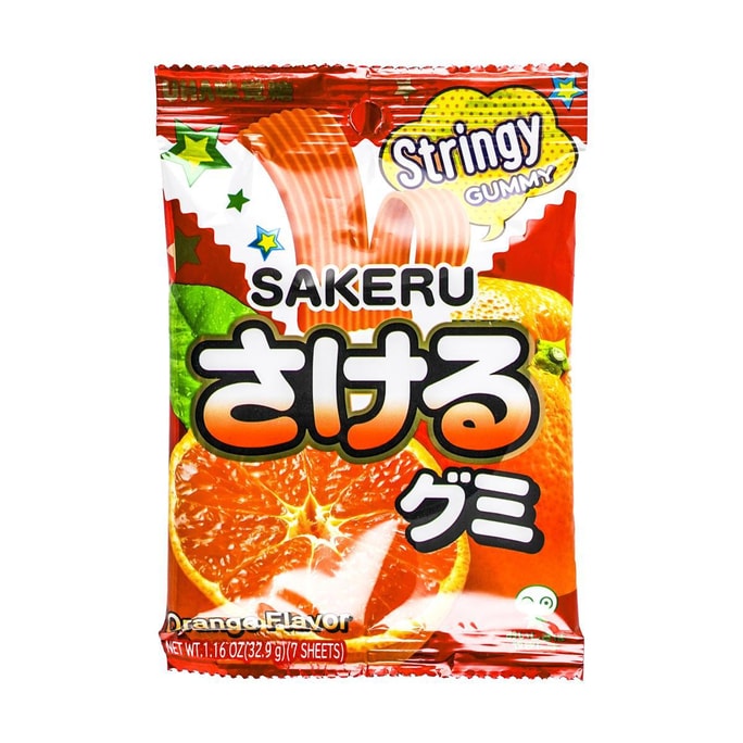 日本UHA悠哈 味觉糖 果汁新食感 手撕橡皮水果软糖 橙味 7枚 32.9g