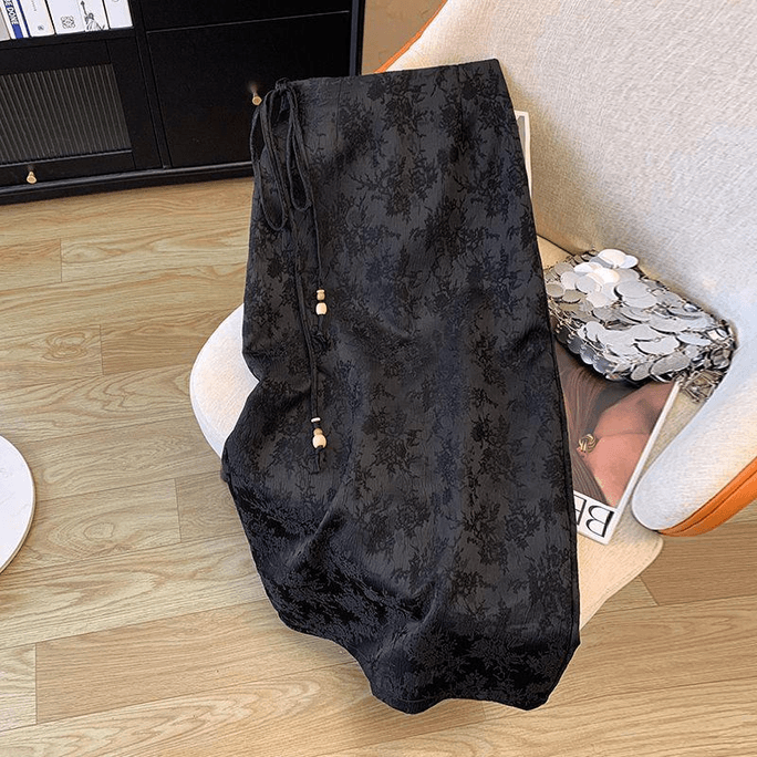 【中国からの直送】ASIS 新作 中国風 レトロ ジャカード ジッパー ミディスカート S
