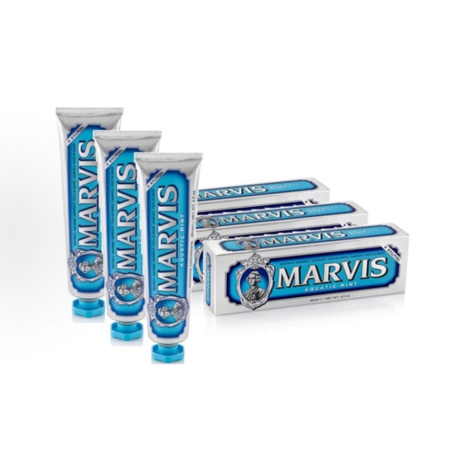 【香港直邮】 意大利 MARVIS 玛尔仕 水生薄荷牙膏75ml×3支 强劲清凉 含氟防蛀 家庭组合装 清新口气