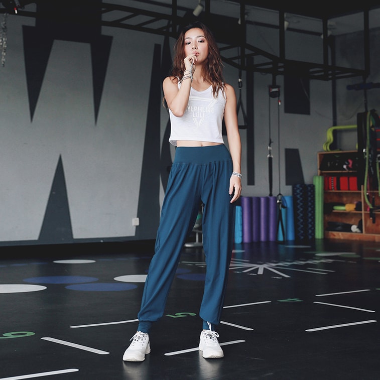 中国直邮 暴走的萝莉 弹力松紧收脚运动长裤 宽松跑步休闲卫裤/翅鸭蓝 #/M 3