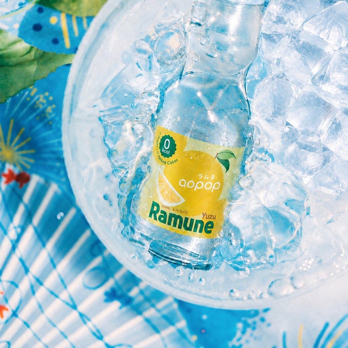 0 Calories Ramune Japanese Marble Soda, Yuzu Flavor, 6.76 fl oz【 0 Sugar 0 Fat】【Japanese Carbonated Soft Drink】