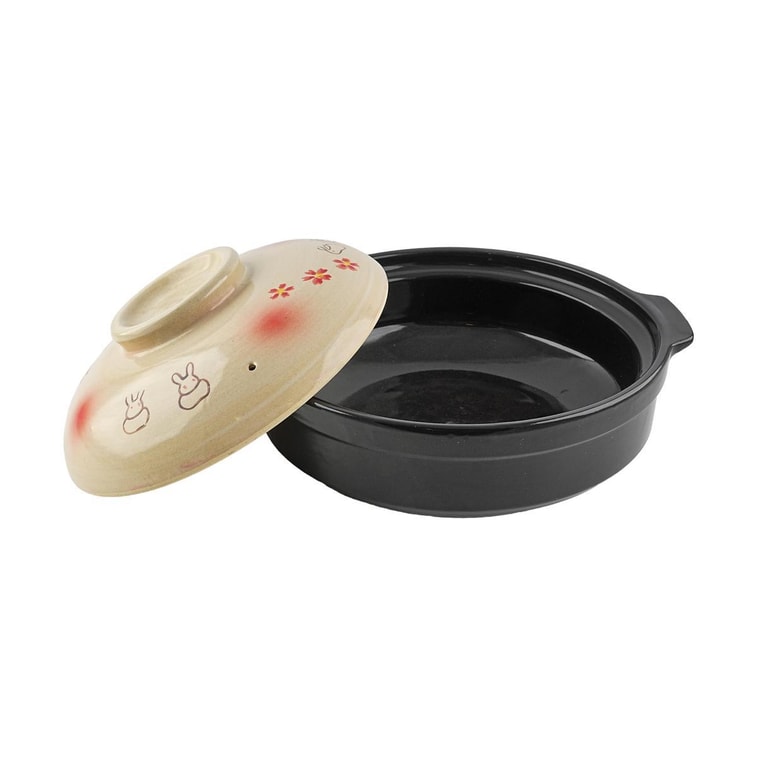 Rabbit & Flower Japanese Clay Pot Donabe,101 oz,11"Dx4"H(6.5"H) 3