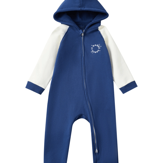 Baby Fleece Organic Cotton Bodysuit-Navy/ Cream 0-3M